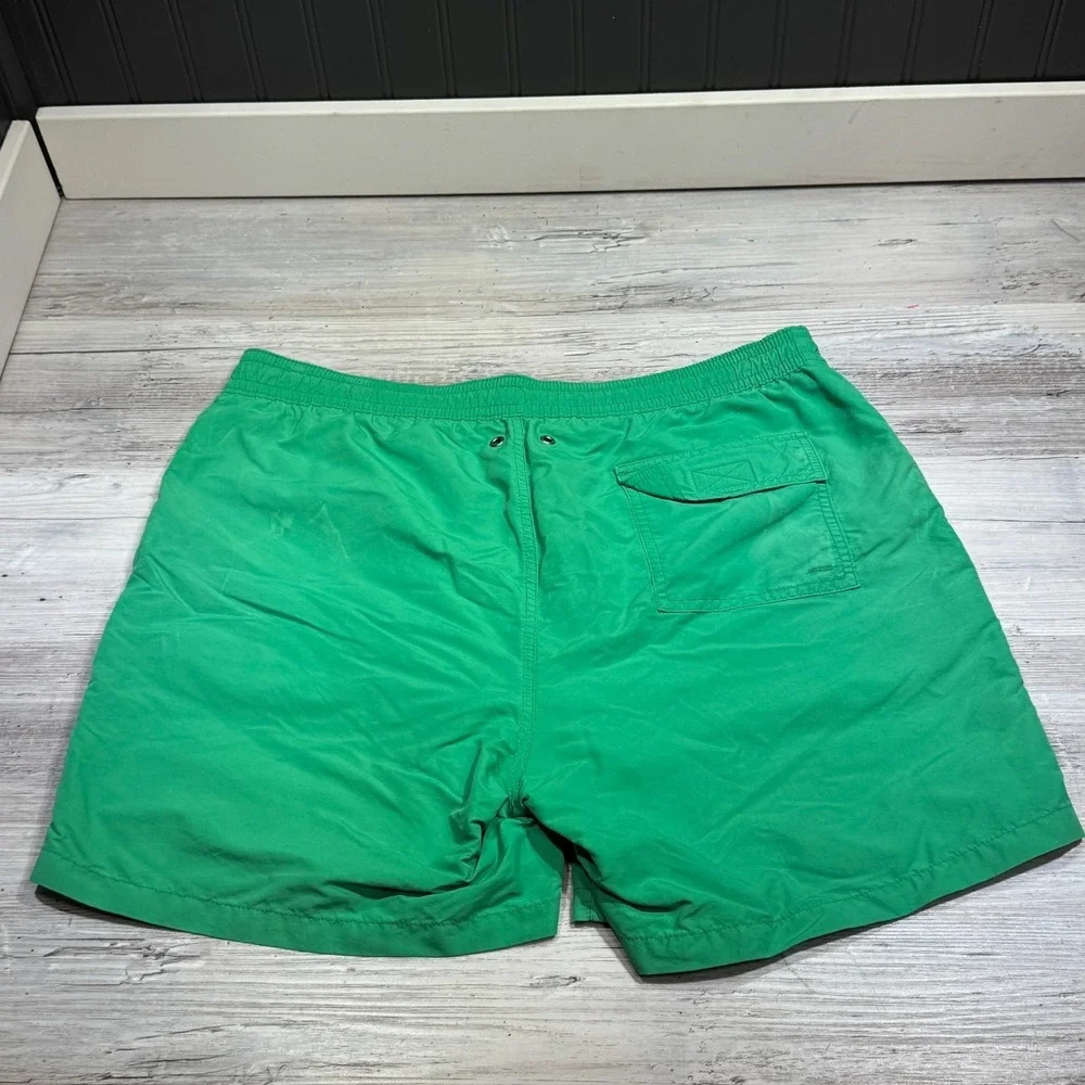 Polo Ralph Lauren Green Swim Trunks Nylon Elastic Tie Waist Vintage Men's Size L